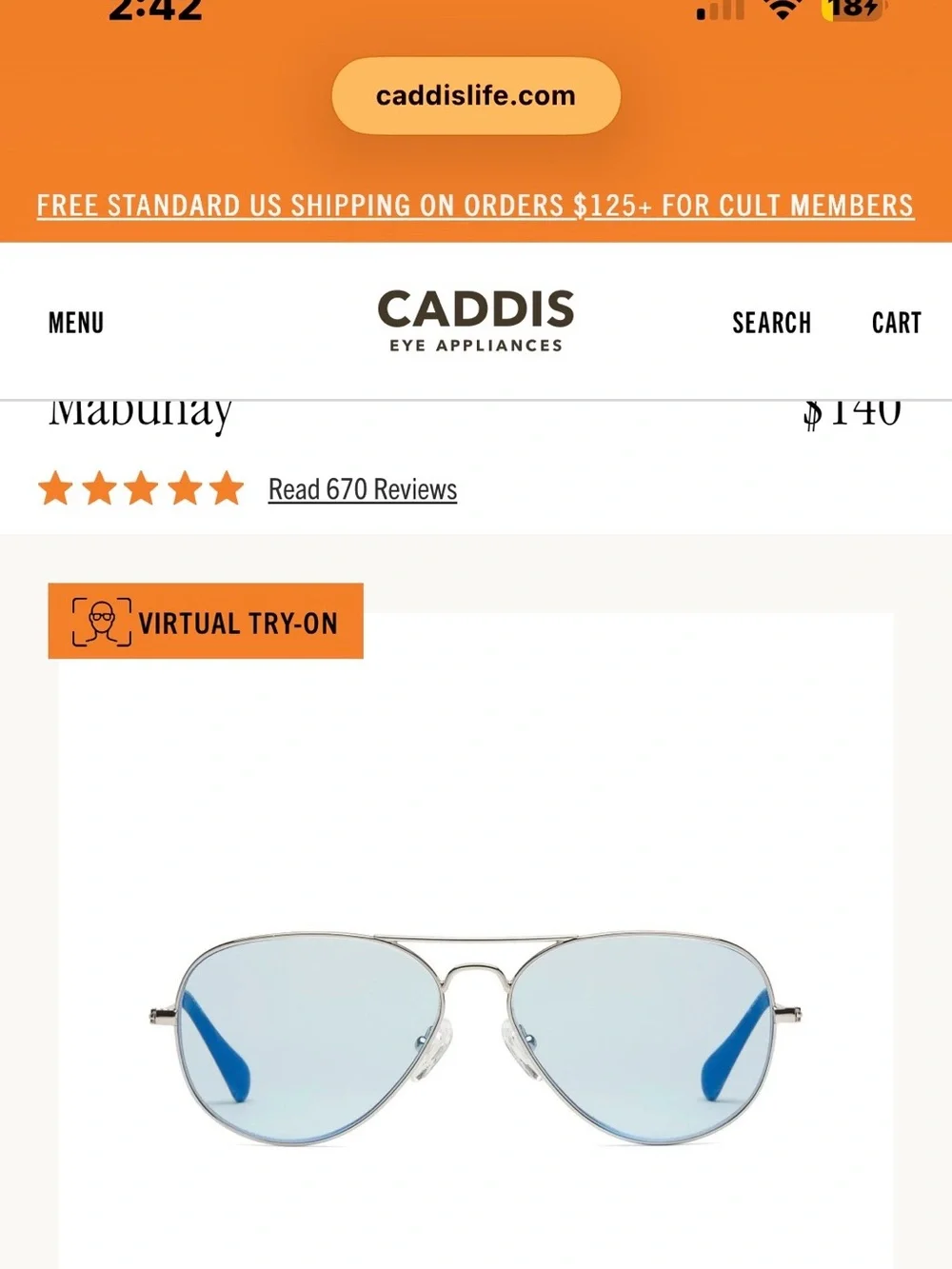 Caddis Silver Aviator Glasses with Blue Temples